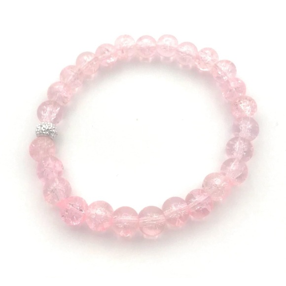 Pink Crackle Glass Beaded Stretch Bracelet - Picture 1 of 3